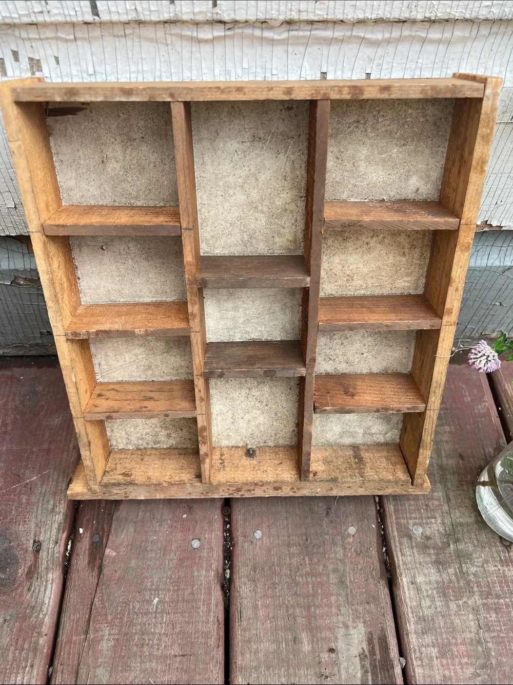 Vintage Handmade letterpress style Wooden Wall Shelf with Red Knob